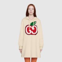 Gucci Women Hooded Dress with GG Apple Print White Organic Cotton Jersey