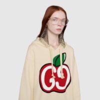 Gucci Women Hooded Dress with GG Apple Print White Organic Cotton Jersey