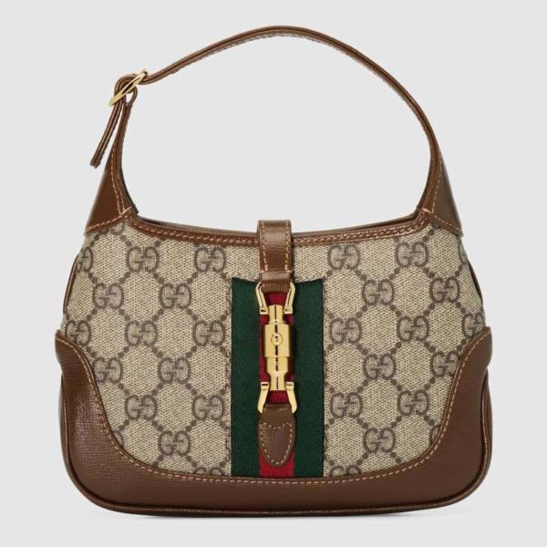 Gucci Women Jackie 1961 Mini Hobo Bag BeigeEbony GG Supreme Canvas