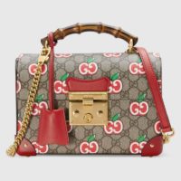 Gucci Women Padlock Small Bamboo Shoulder Bag GG Apple Print