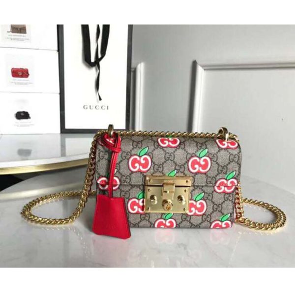 Gucci Women Padlock Small Shoulder Bag GG Apple Print GG Supreme Canvas (6)