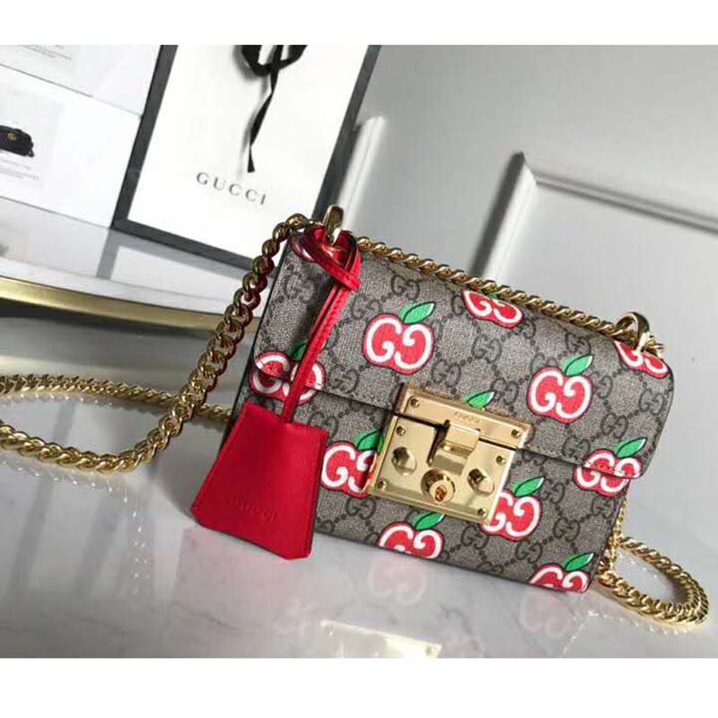 Gucci Padlock GG Supreme Red Apple Canvas Small Shoulder Ladies