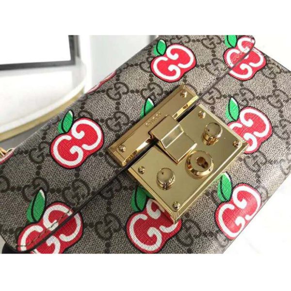 Gucci Women Padlock Small Shoulder Bag GG Apple Print GG Supreme Canvas (9)