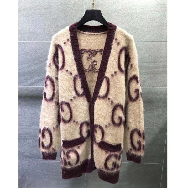 Gucci Women Reversible GG Mohair Wool Cardigan Brushed GG Jacquard Blend (6)