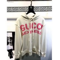 Gucci Women Sexiness Print Sweatshirt Washed Off-White Light Felted Cotton Jersey