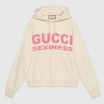 Gucci Women Sexiness Print Sweatshirt Washed Off-White Light Felted Cotton Jersey