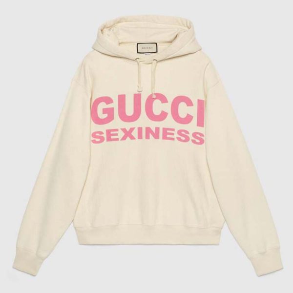 Gucci Women Sexiness Print Sweatshirt Washed Off-White Light Felted Cotton Jersey