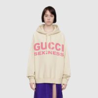 Gucci Women Sexiness Print Sweatshirt Washed Off-White Light Felted Cotton Jersey