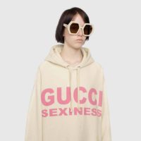 Gucci Women Sexiness Print Sweatshirt Washed Off-White Light Felted Cotton Jersey