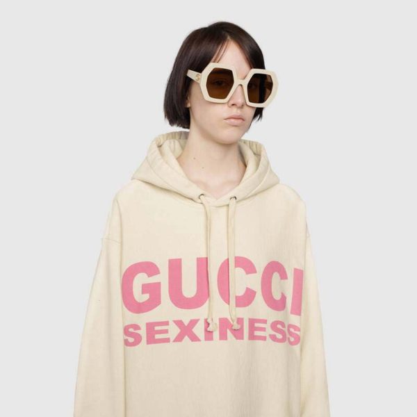Gucci Women Sexiness Print Sweatshirt Washed Off-White Light Felted Cotton Jersey (9)