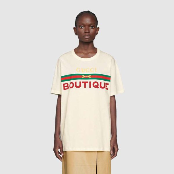 Gucci Women’s Gucci Boutique Print T-Shirt Off-White Cotton Jersey (5)