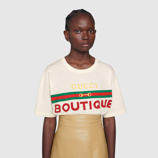 Gucci Women’s Gucci Boutique Print T-Shirt Off-White Cotton Jersey (6)