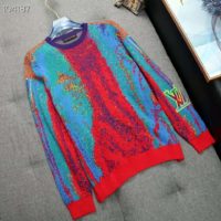 Louis Vuitton LV Men Jacquard Crewneck Regular Fit 100% Cotton Orange-Red