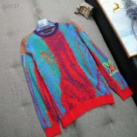 Louis Vuitton LV Men Jacquard Crewneck Regular Fit 100% Cotton Orange-Red