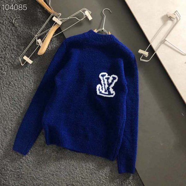 Louis Vuitton LV Men LV Intarsia Crewneck Regular Fit Wool-Blue (1)