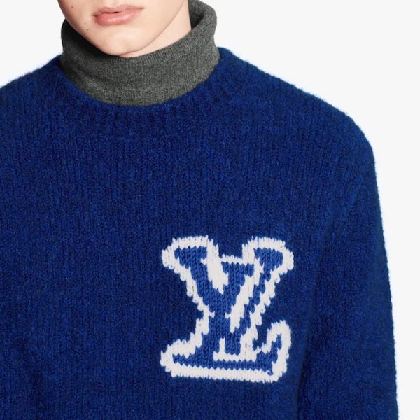 Louis Vuitton LV Men LV Intarsia Crewneck Regular Fit Wool-Blue (2)