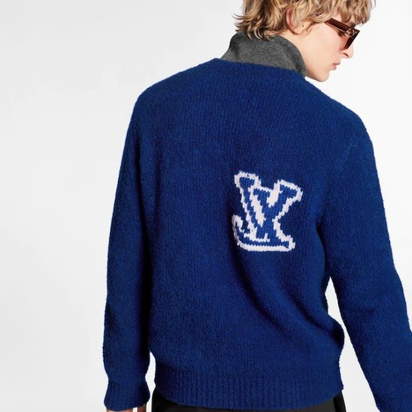 Louis Vuitton LV Men LV Intarsia Crewneck Regular Fit Wool-Blue (3)
