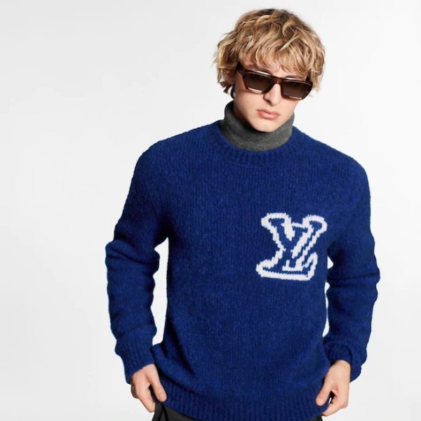 Louis Vuitton LV Men LV Intarsia Crewneck Regular Fit Wool-Blue (4)
