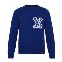 Louis Vuitton LV Men LV Intarsia Crewneck Regular Fit Wool-Blue