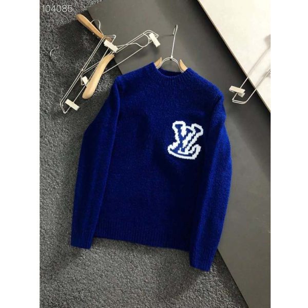 Louis Vuitton LV Men LV Intarsia Crewneck Regular Fit Wool-Blue (7)