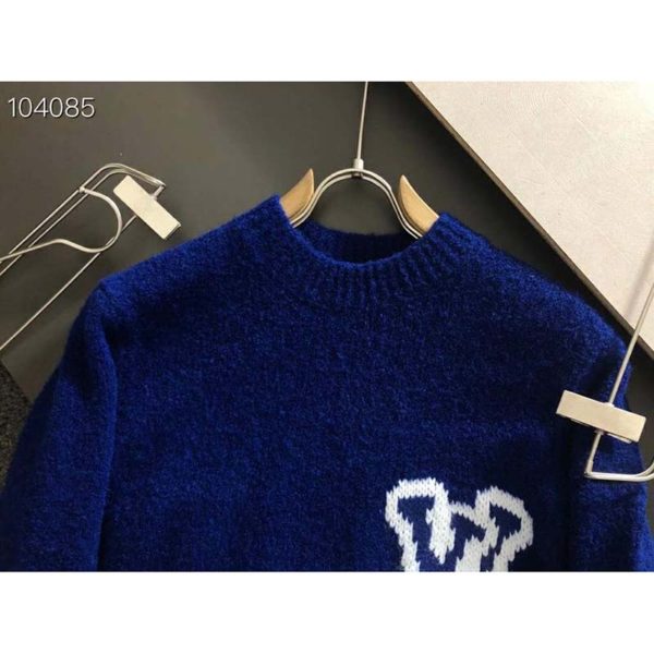 Louis Vuitton LV Men LV Intarsia Crewneck Regular Fit Wool-Blue (8)