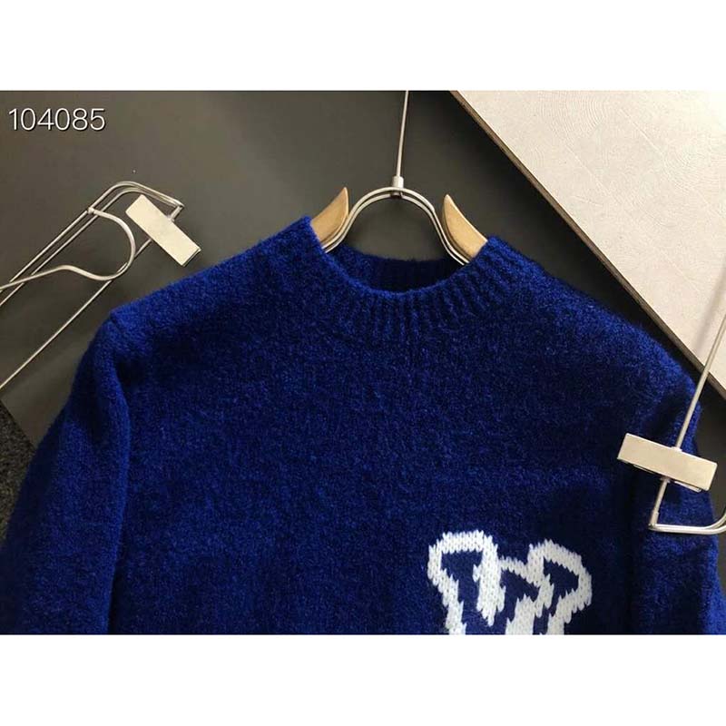 Louis Vuitton LV Men LV Intarsia Crewneck Regular Fit Wool-Blue