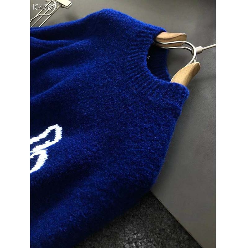 Louis Vuitton LV Men LV Intarsia Crewneck Regular Fit Wool-Blue