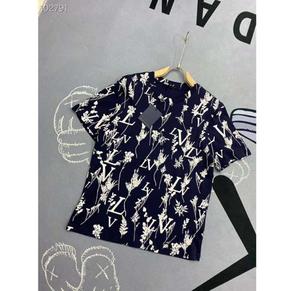 Louis Vuitton LV Men LV Leaf Discharge T-shirt Regular Fit Cotton-Blue (5)