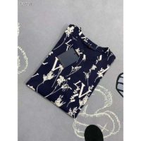 Louis Vuitton LV Men LV Leaf Discharge T-shirt Regular Fit Cotton-Blue