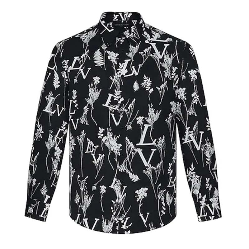 Louis Vuitton LV Men LV Printed Leaf Regular Long-Sleeved Silk Shirt