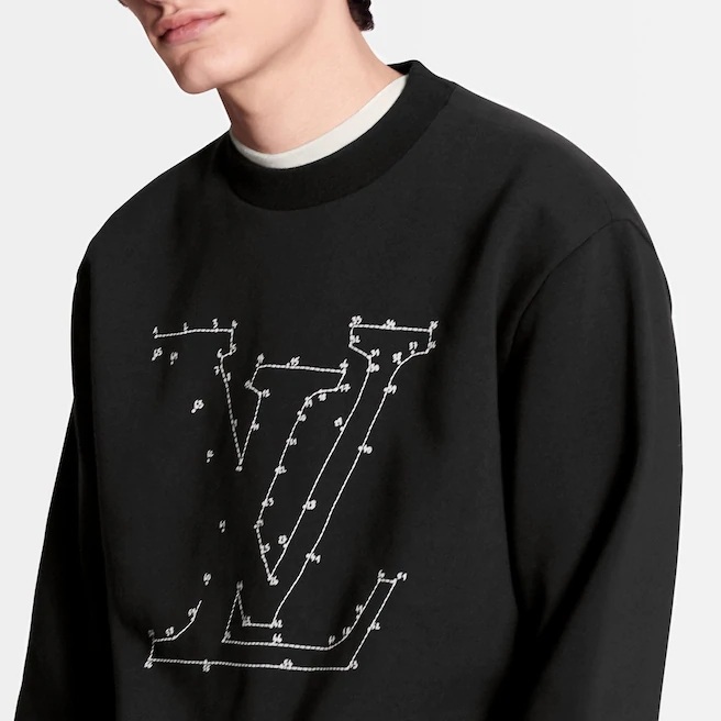 Louis Vuitton LV Stitch Print Embroidered Sweatshirt Navy Men's - US