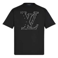 Louis Vuitton LV Men LV Stitch Print Embroidered T-Shirt Regular Fit Cotton-Black