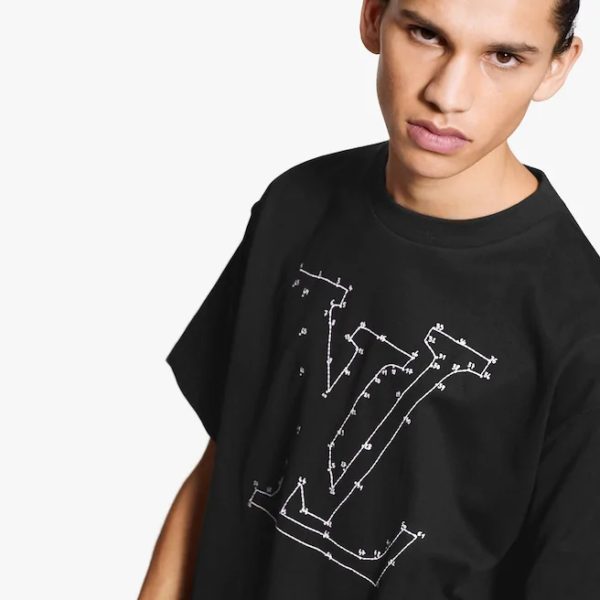 Louis Vuitton LV Men LV Stitch Print Embroidered T-Shirt Regular Fit Cotton-Black (3)