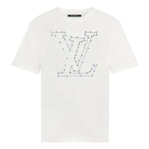 Louis Vuitton LV Men LV Stitch Print Embroidered T-Shirt Regular Fit Cotton-White