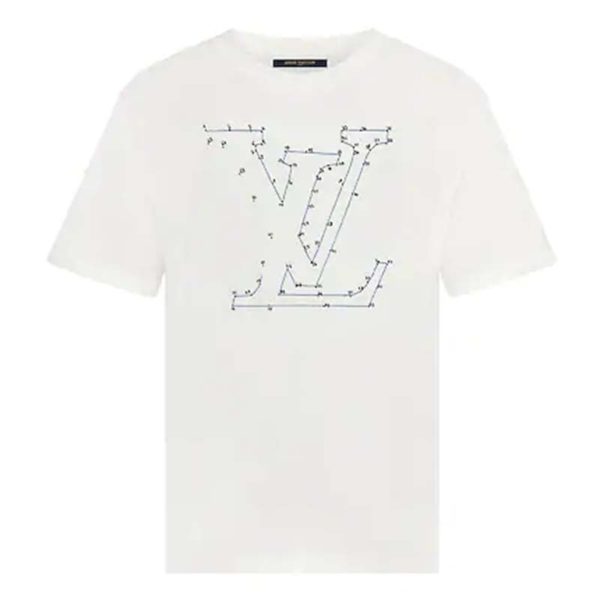 Louis Vuitton LV Men LV Stitch Print Embroidered T-Shirt Regular Fit Cotton-White