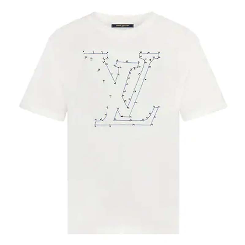 Louis Vuitton Embroidered Beads Cotton T-Shirt Milk White. Size M0