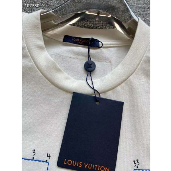 Louis Vuitton LV Men LV Stitch Print Embroidered T-Shirt Regular Fit Cotton-White (11)