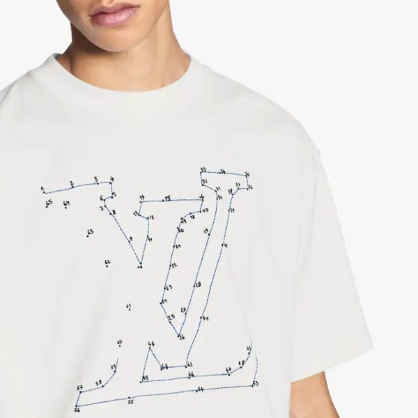 Louis Vuitton LV Men LV Stitch Print Embroidered T-Shirt Regular Fit Cotton-White (2)