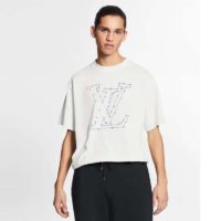 Louis Vuitton LV Men LV Stitch Print Embroidered T-Shirt Regular Fit Cotton-White