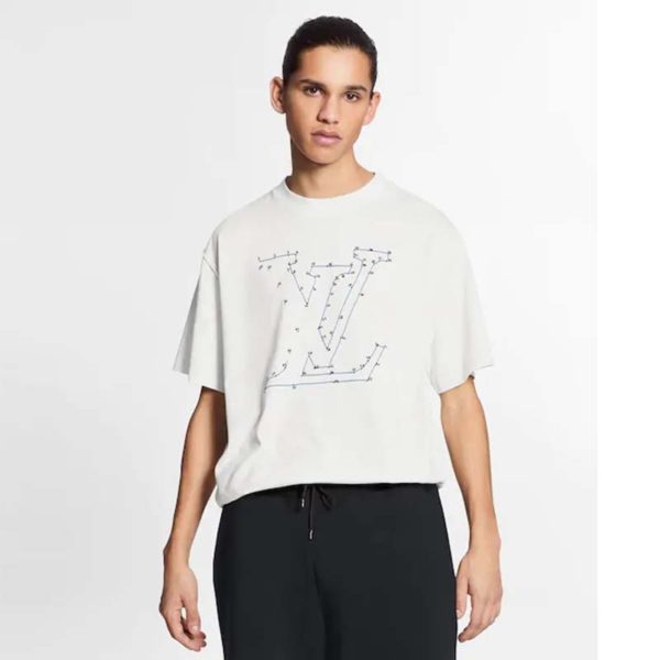 Louis Vuitton LV Men LV Stitch Print Embroidered T-Shirt Regular Fit Cotton-White (4)