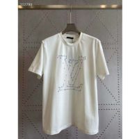 Louis Vuitton LV Men LV Stitch Print Embroidered T-Shirt Regular Fit Cotton-White