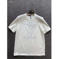 Louis Vuitton LV Men LV Stitch Print Embroidered T-Shirt Regular Fit Cotton-White