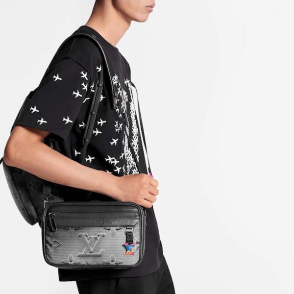 Louis Vuitton LV Unisex Expandable Messenger Bag Textile Gray-Black (10)