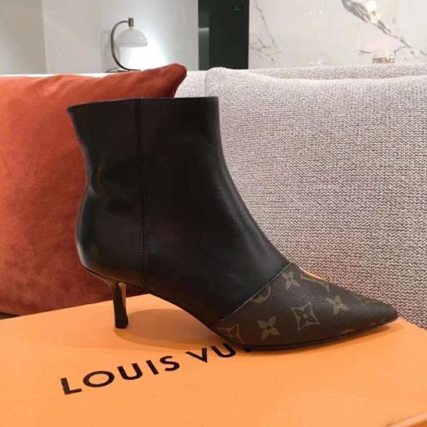 Louis Vuitton LV Women Cherie Ankle Boot Calf Leather Patent Monogram Canvas (8)