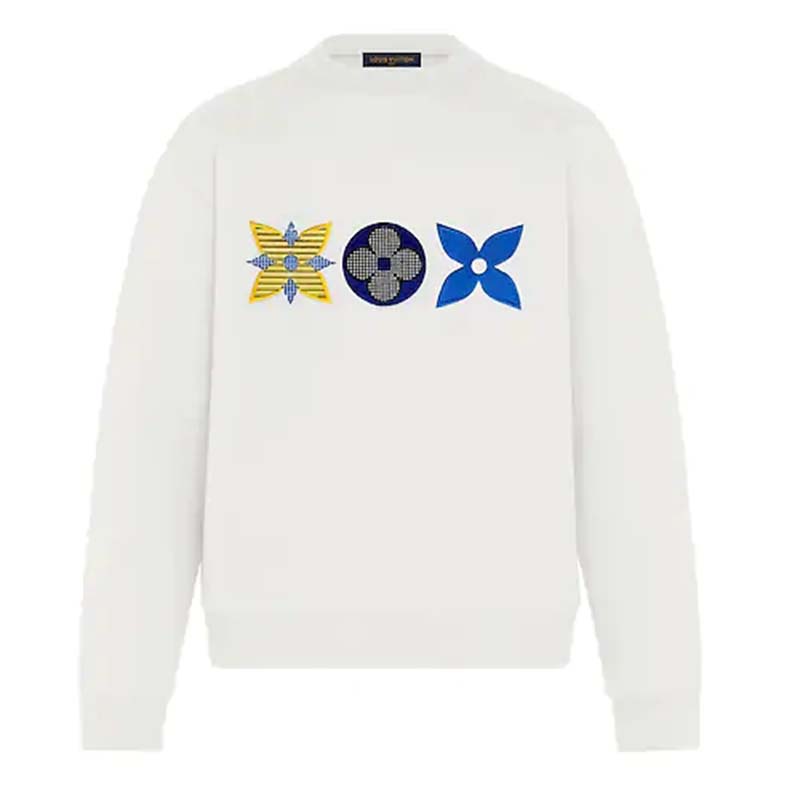 LOUIS VUITTON LV Monogram Floral Embroidered Sweatshirt For Men White