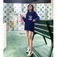 Louis Vuitton LV Women LV Intarsia Crewneck Regular Fit Wool-Blue