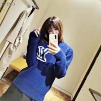 Louis Vuitton LV Women LV Intarsia Crewneck Regular Fit Wool-Blue