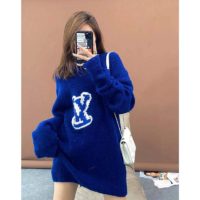 Louis Vuitton LV Women LV Intarsia Crewneck Regular Fit Wool-Blue