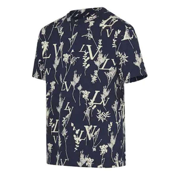 Louis Vuitton LV Women LV Leaf Discharge T-shirt Regular Fit Cotton-Blue (3)