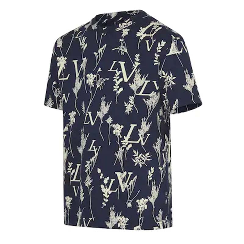 Louis Vuitton Navy Blue Leaf Discharge Printed Cotton Crewneck T-Shirt L  Louis Vuitton